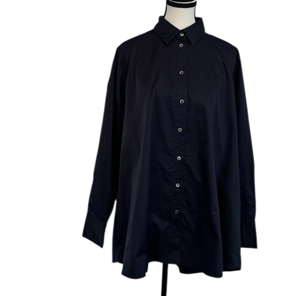 ✨ NWT CO Essentials A-Line Button Down Tunic Shirt Navy M - Picture 10 of 10